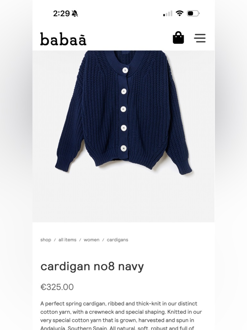 Babaa Navy No8 Cardigan